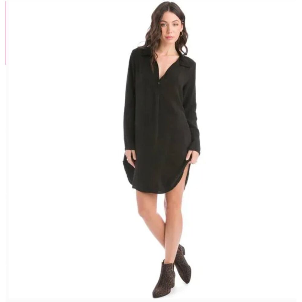 NWT Hard Tail Long Sleeve Tunic Shirt Dress Black Classic Cupro Size‎ XS